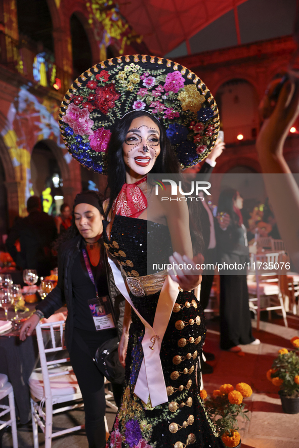 Miss Egypt Logina Salah attends the Miss Universe Catrinas Gala at Antiguo Colegio de las Vizcainas in Mexico City, Mexico, on November 1, 2...