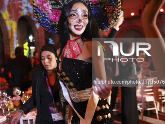 Miss Egypt Logina Salah attends the Miss Universe Catrinas Gala at Antiguo Colegio de las Vizcainas in Mexico City, Mexico, on November 1, 2...