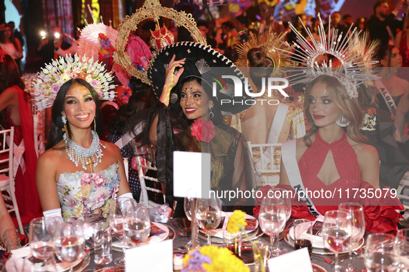 (L-R) Miss El Salvador Florence Gisselle Garcia, Miss Nicaragua Geyssell Garcia, and Miss Netherlands Faith Landman attend the Miss Universe...