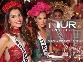 Miss Romania Loredana Salanta and Miss Italy Glelany Cavalcante attend the Miss Universe Catrinas Gala at Antiguo Colegio de las Vizcainas i...