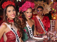 Miss Romania Loredana Salanta and Miss Italy Glelany Cavalcante attend the Miss Universe Catrinas Gala at Antiguo Colegio de las Vizcainas i...