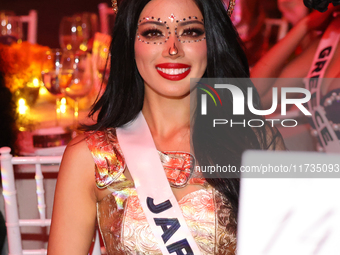 Miss Japan Kaya Chakrabortty attends the Miss Universe Catrinas Gala at Antiguo Colegio de las Vizcainas in Mexico City, Mexico, on November...