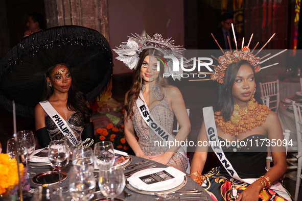 (L-R) Miss Philippines Chelsea Anne Manalo, Miss Estonia Valeria Vasilieva, and Miss Guyana Ariana Blaize attend the Miss Universe Catrinas...