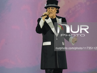 Renato Zero performs live during his ''Autoritratto Tour'' at Palasele in Eboli, Italy, on November 2, 2024. (