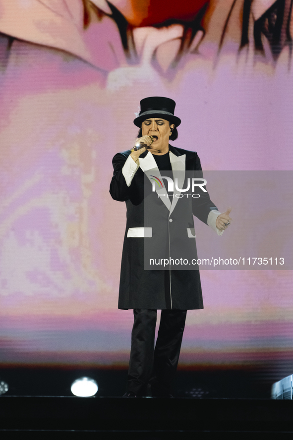 Renato Zero performs live during his ''Autoritratto Tour'' at Palasele in Eboli, Italy, on November 2, 2024. 