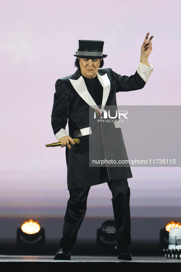 Renato Zero performs live during his ''Autoritratto Tour'' at Palasele in Eboli, Italy, on November 2, 2024. 