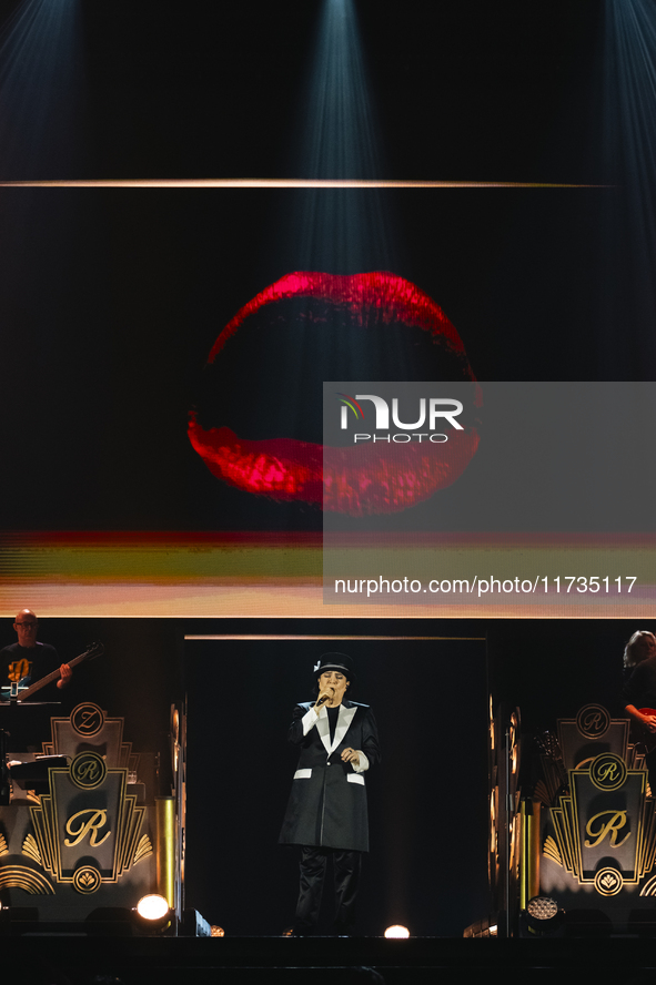 Renato Zero performs live during his ''Autoritratto Tour'' at Palasele in Eboli, Italy, on November 2, 2024. 