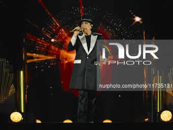 Renato Zero performs live during his ''Autoritratto Tour'' at Palasele in Eboli, Italy, on November 2, 2024. (