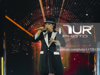 Renato Zero performs live during his ''Autoritratto Tour'' at Palasele in Eboli, Italy, on November 2, 2024. (