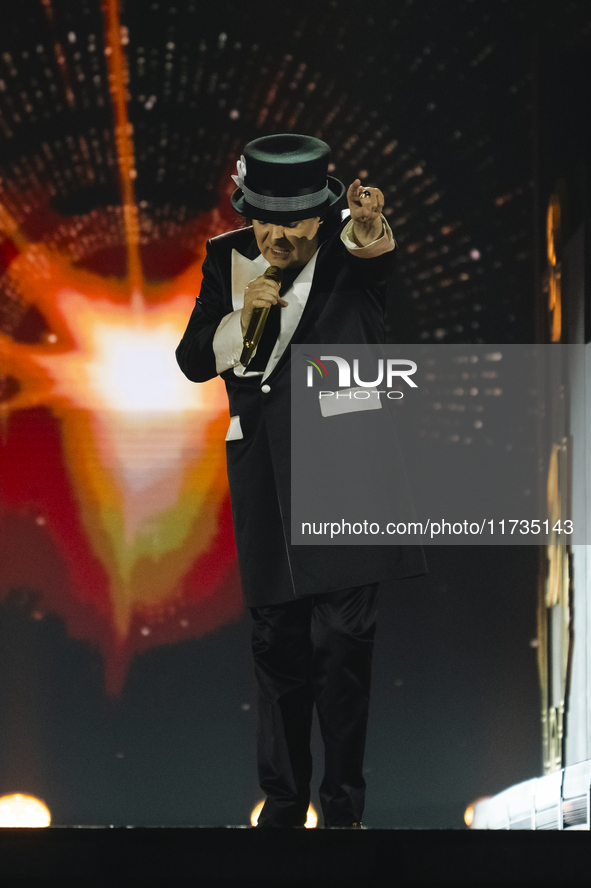 Renato Zero performs live during his ''Autoritratto Tour'' at Palasele in Eboli, Italy, on November 2, 2024. 