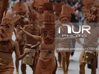 Participants take part in the 2024 Annual Day of the Dead Mega Parade on Reforma Avenue, with a route from Chapultepec to the main square Zo...