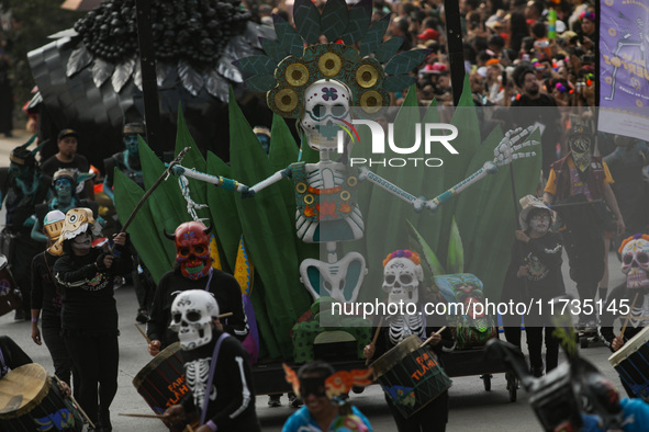 Participants take part in the 2024 Annual Day of the Dead Mega Parade on Reforma Avenue, with a route from Chapultepec to the main square Zo...