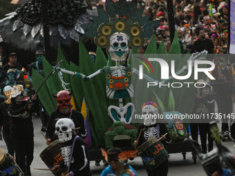 Participants take part in the 2024 Annual Day of the Dead Mega Parade on Reforma Avenue, with a route from Chapultepec to the main square Zo...