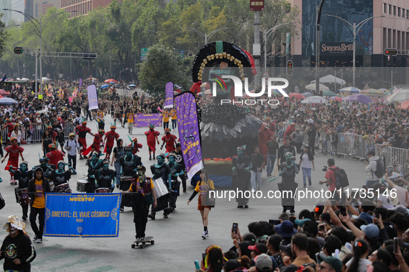 Participants take part in the 2024 Annual Day of the Dead Mega Parade on Reforma Avenue, with a route from Chapultepec to the main square Zo...