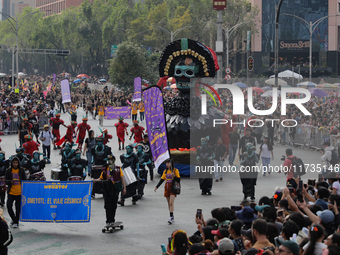 Participants take part in the 2024 Annual Day of the Dead Mega Parade on Reforma Avenue, with a route from Chapultepec to the main square Zo...