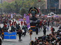 Participants take part in the 2024 Annual Day of the Dead Mega Parade on Reforma Avenue, with a route from Chapultepec to the main square Zo...