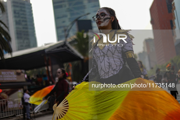 Participants take part in the 2024 Annual Day of the Dead Mega Parade on Reforma Avenue, with a route from Chapultepec to the main square Zo...