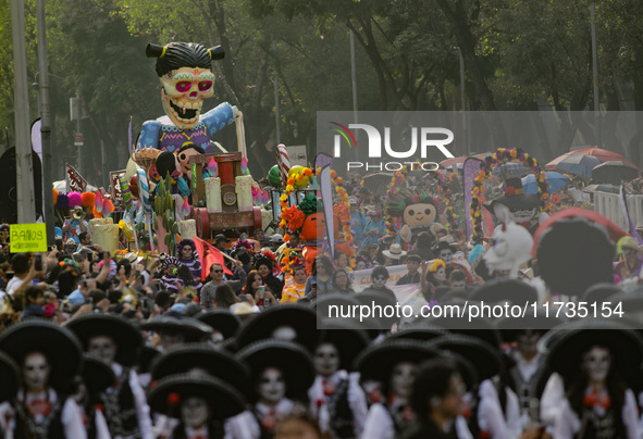 Participants take part in the 2024 Annual Day of the Dead Mega Parade on Reforma Avenue, with a route from Chapultepec to the main square Zo...