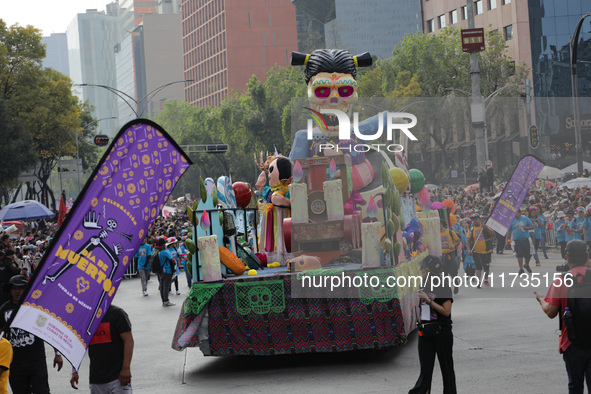 Participants take part in the 2024 Annual Day of the Dead Mega Parade on Reforma Avenue, with a route from Chapultepec to the main square Zo...