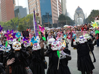 Participants take part in the 2024 Annual Day of the Dead Mega Parade on Reforma Avenue, with a route from Chapultepec to the main square Zo...