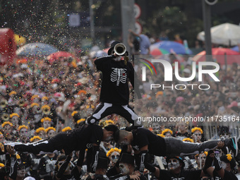 Participants take part in the 2024 Annual Day of the Dead Mega Parade on Reforma Avenue, with a route from Chapultepec to the main square Zo...