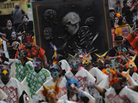 Participants take part in the 2024 Annual Day of the Dead Mega Parade on Reforma Avenue, with a route from Chapultepec to the main square Zo...