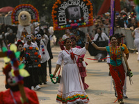 Participants take part in the 2024 Annual Day of the Dead Mega Parade on Reforma Avenue, with a route from Chapultepec to the main square Zo...