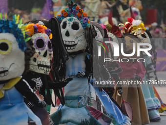 Participants take part in the 2024 Annual Day of the Dead Mega Parade on Reforma Avenue, with a route from Chapultepec to the main square Zo...