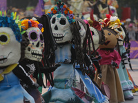 Participants take part in the 2024 Annual Day of the Dead Mega Parade on Reforma Avenue, with a route from Chapultepec to the main square Zo...