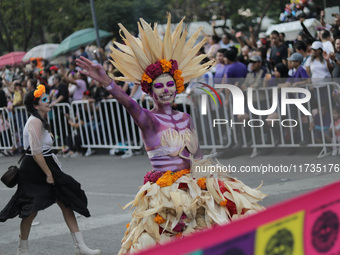 Participants take part in the 2024 Annual Day of the Dead Mega Parade on Reforma Avenue, with a route from Chapultepec to the main square Zo...