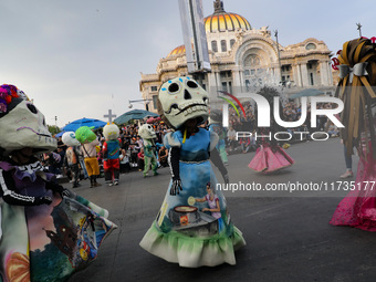 Participants take part in the 2024 Annual Day of the Dead Mega Parade on Reforma Avenue, with a route from Chapultepec to the main square Zo...