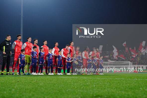 AC Monza lineup during the Italian championship Serie A football match between AC Monza and AC Milan at U-Power Stadium in Monza, Italy, on...