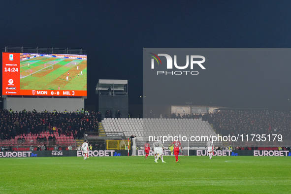 AC Milan supporters protest during the Italian championship Serie A football match between AC Monza and AC Milan in Monza, Italy, on Novembe...