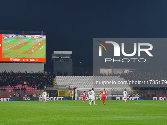 AC Milan supporters protest during the Italian championship Serie A football match between AC Monza and AC Milan in Monza, Italy, on Novembe...