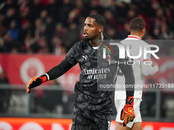 Mike Maignan (AC Milan) participates in the Italian championship Serie A football match between AC Monza and AC Milan in Monza, Italy, on No...