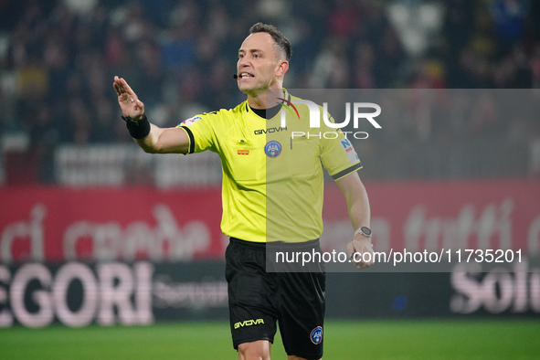 Ermanno Feliciani (Referee) officiates the Italian championship Serie A football match between AC Monza and AC Milan at U-Power Stadium in M...