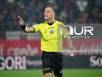 Ermanno Feliciani (Referee) officiates the Italian championship Serie A football match between AC Monza and AC Milan at U-Power Stadium in M...