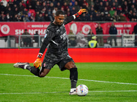 Mike Maignan (AC Milan) participates in the Italian championship Serie A football match between AC Monza and AC Milan in Monza, Italy, on No...