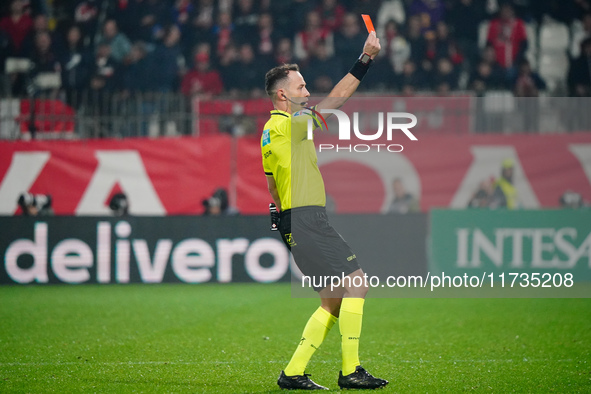 Ermanno Feliciani (Referee) shows the red card during the Italian championship Serie A football match between AC Monza and AC Milan at U-Pow...