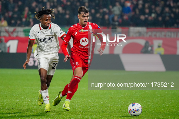 Daniel Maldini (AC Monza) and Samuel Chukwueze (AC Milan) participate in the Italian championship Serie A football match between AC Monza an...