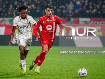 Daniel Maldini (AC Monza) and Samuel Chukwueze (AC Milan) participate in the Italian championship Serie A football match between AC Monza an...