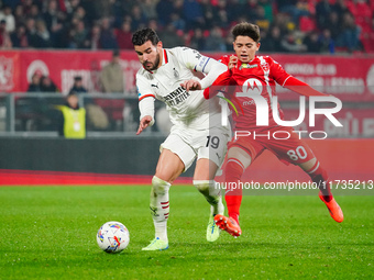 Theo Hernandez (AC Milan) and Samuele Vignato (AC Monza) participate in the Italian championship Serie A football match between AC Monza and...