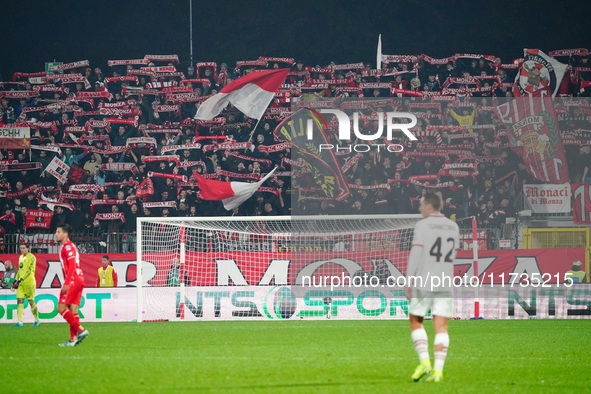 AC Monza supporters of Curva Davide Pieri attend the Italian championship Serie A football match between AC Monza and AC Milan at U-Power St...