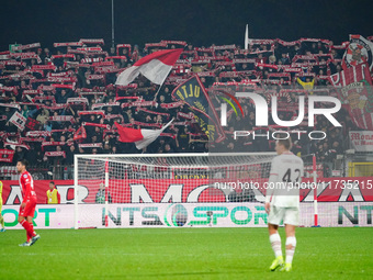 AC Monza supporters of Curva Davide Pieri attend the Italian championship Serie A football match between AC Monza and AC Milan at U-Power St...