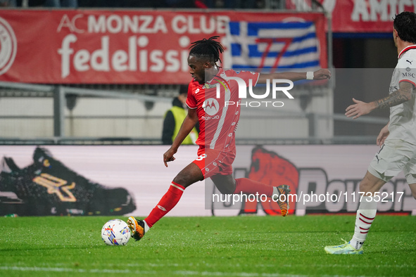 Warren Bondo (AC Monza) participates in the Italian championship Serie A football match between AC Monza and AC Milan at U-Power Stadium in...