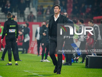 The head coach Paulo Fonseca of AC Milan looks up during the Italian championship Serie A football match between AC Monza and AC Milan at U-...