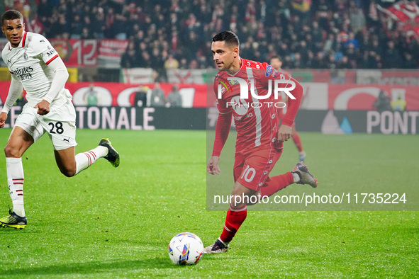 Gianluca Caprari (AC Monza) participates in the Italian championship Serie A football match between AC Monza and AC Milan at U-Power Stadium...