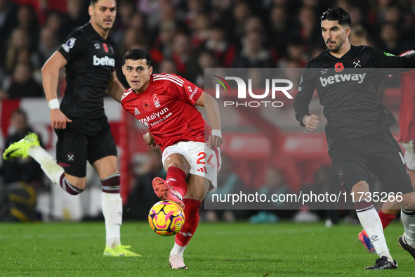 Ramon Sosa of Nottingham Forest passes the ball during the Premier League match between Nottingham Forest and West Ham United at the City Gr...