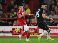 Ramon Sosa of Nottingham Forest and Konstantinos Mavropanos of West Ham United participate in the Premier League match between Nottingham Fo...