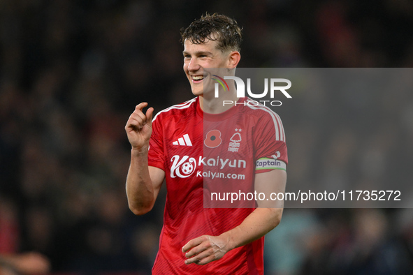 Ryan Yates of Nottingham Forest gestures during the Premier League match between Nottingham Forest and West Ham United at the City Ground in...